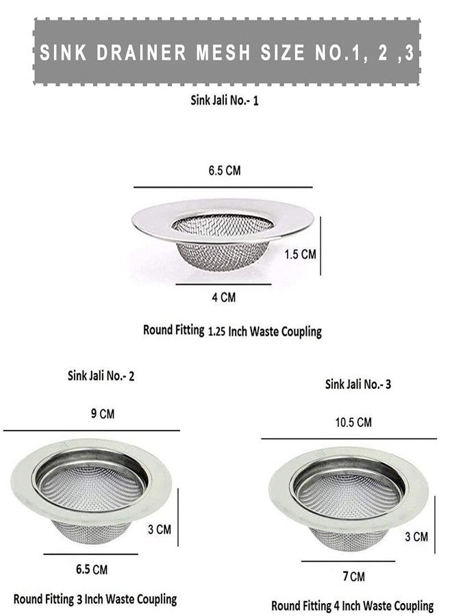 MLD Stainless Steel Mesh Sink Strainer Trap Bath Hair Drain Hole Metal Flume Filter Bathtub Wash Basin Sundries Filter (Set of 3 Pcs, Material-Stainless Steel) - Image 2
